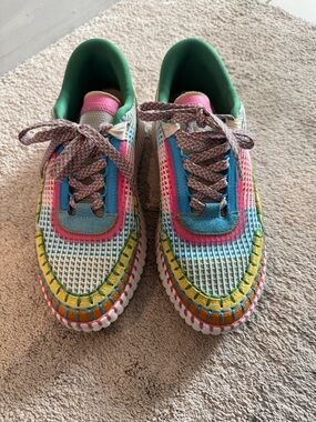 Chloé Multicolor Woven Lace-Up Sneakers - Blue, Pink, Green